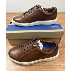 Clarks Brodin Lace Mens Leather Sneakers in Dark Tan Size 9.5 WIDE NEW